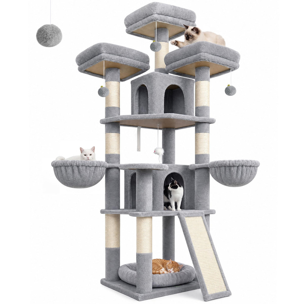 70 Inch Light Grey Cat Tree with Scratching Post W385352