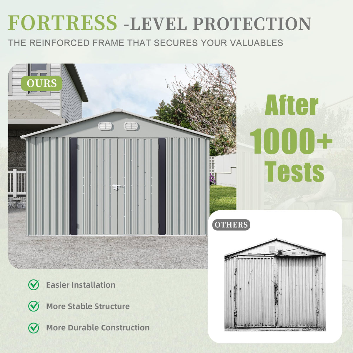 10x12 FT White Metal Storage Shed with Lockable Doors N609