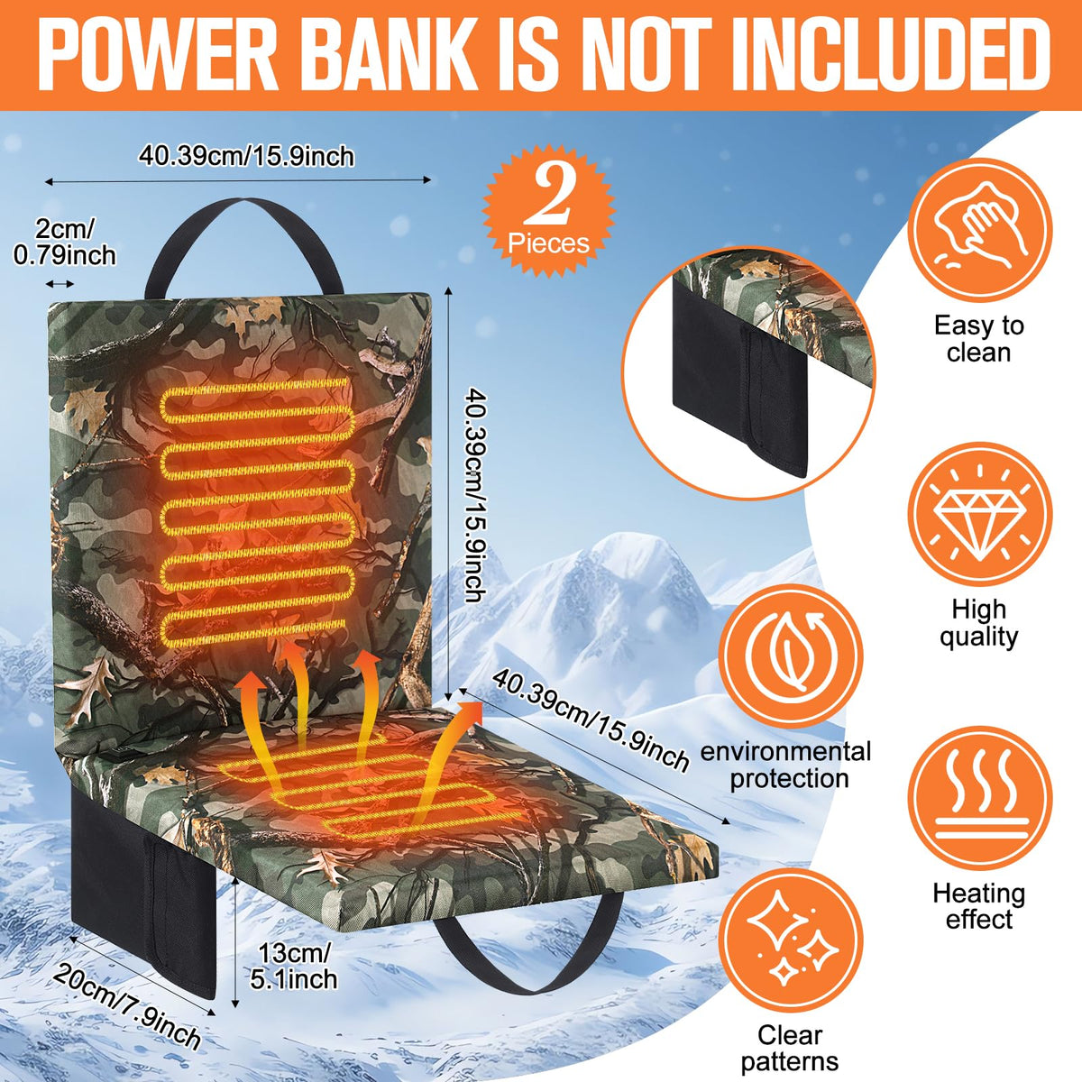 Heated Hunting Seat Cushion with Back Support, Wood Camo, 2 Pcs T187