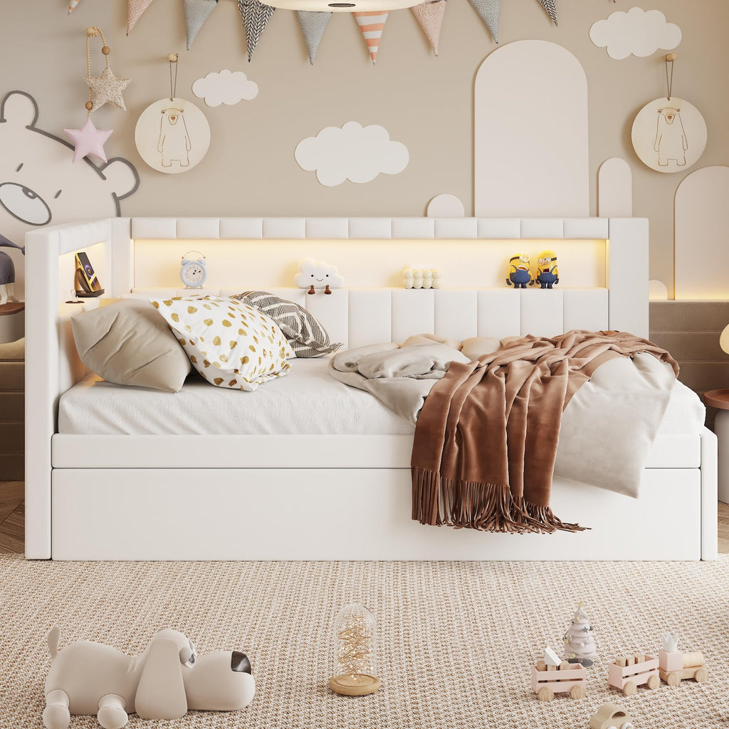White Twin Size Upholstered Daybed with Trundle H345542