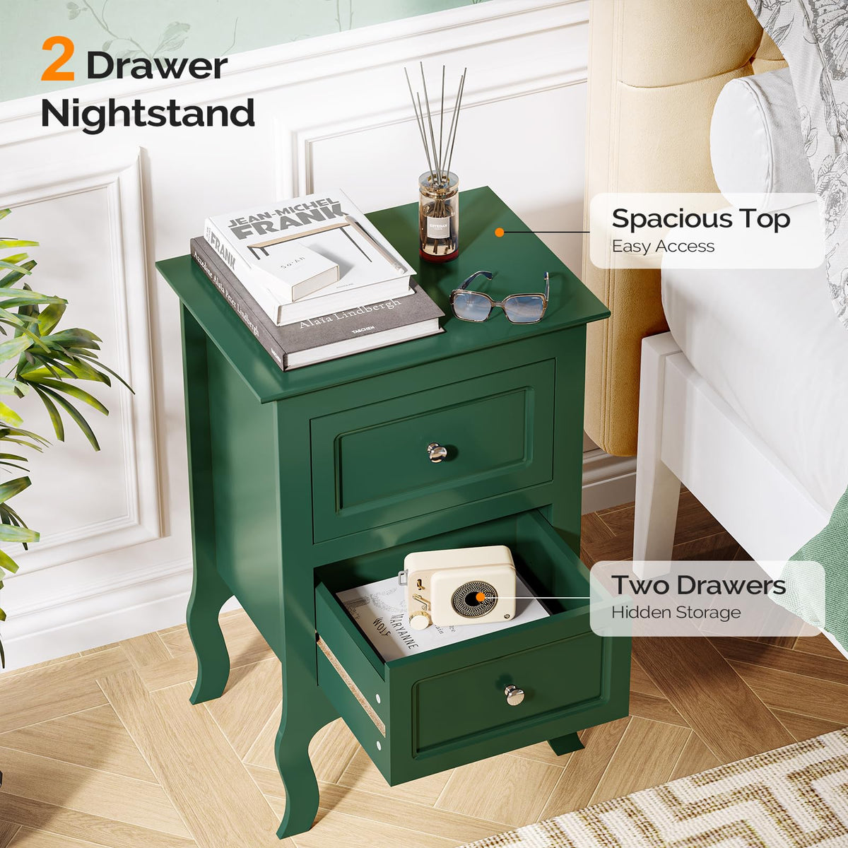 Green Nightstand Set of 2 Wood P92592