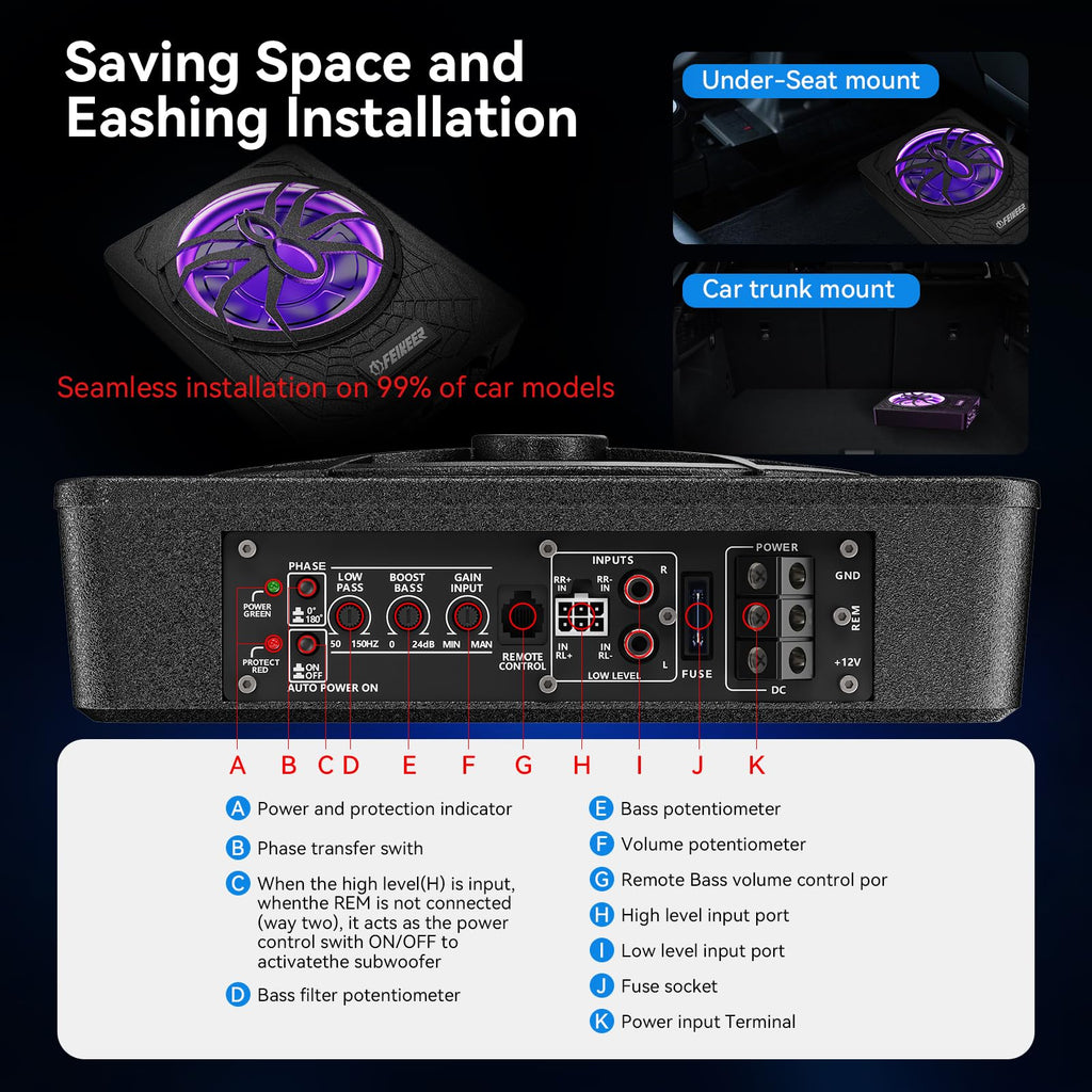 10" 1200W UnderSeat Subwoofer and Amp Package Q580
