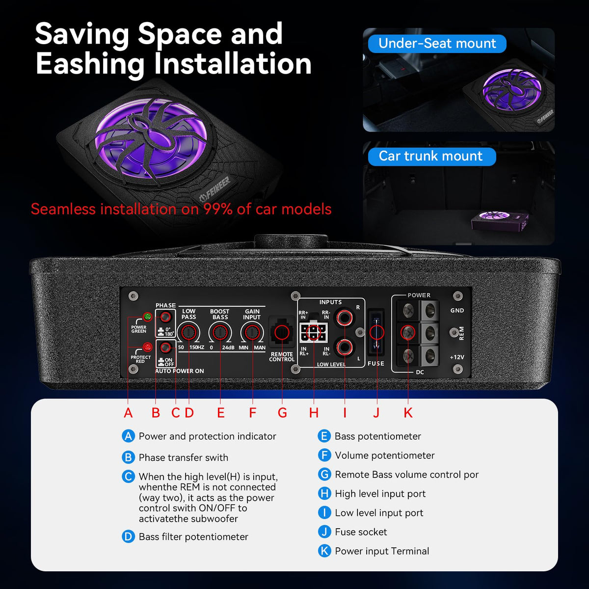 10" 1200W UnderSeat Subwoofer and Amp Package Q580