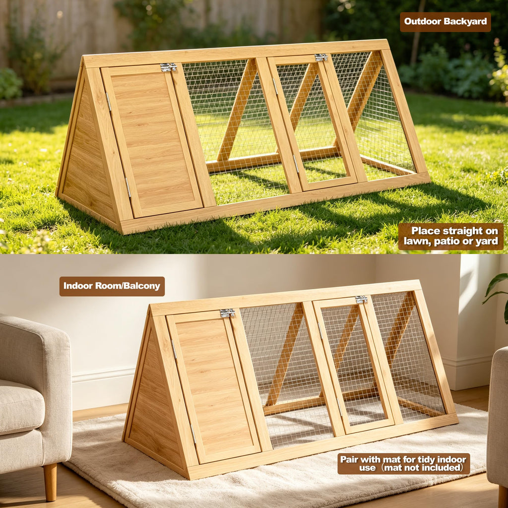 A-Frame Wooden Rabbit Hutch with Run S478150