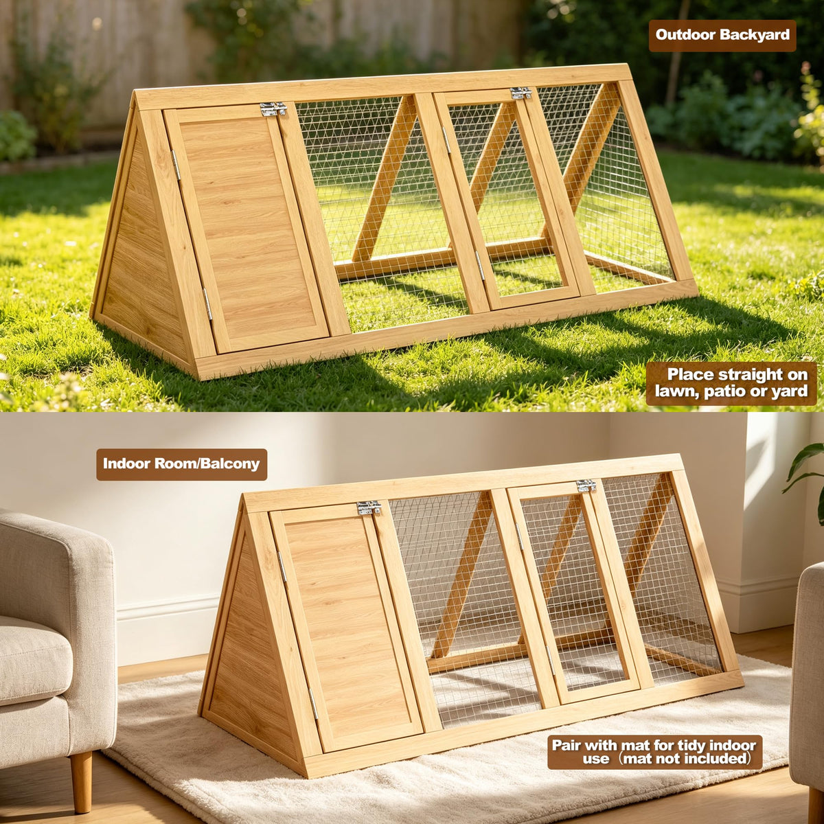 A-Frame Wooden Rabbit Hutch with Run S478150
