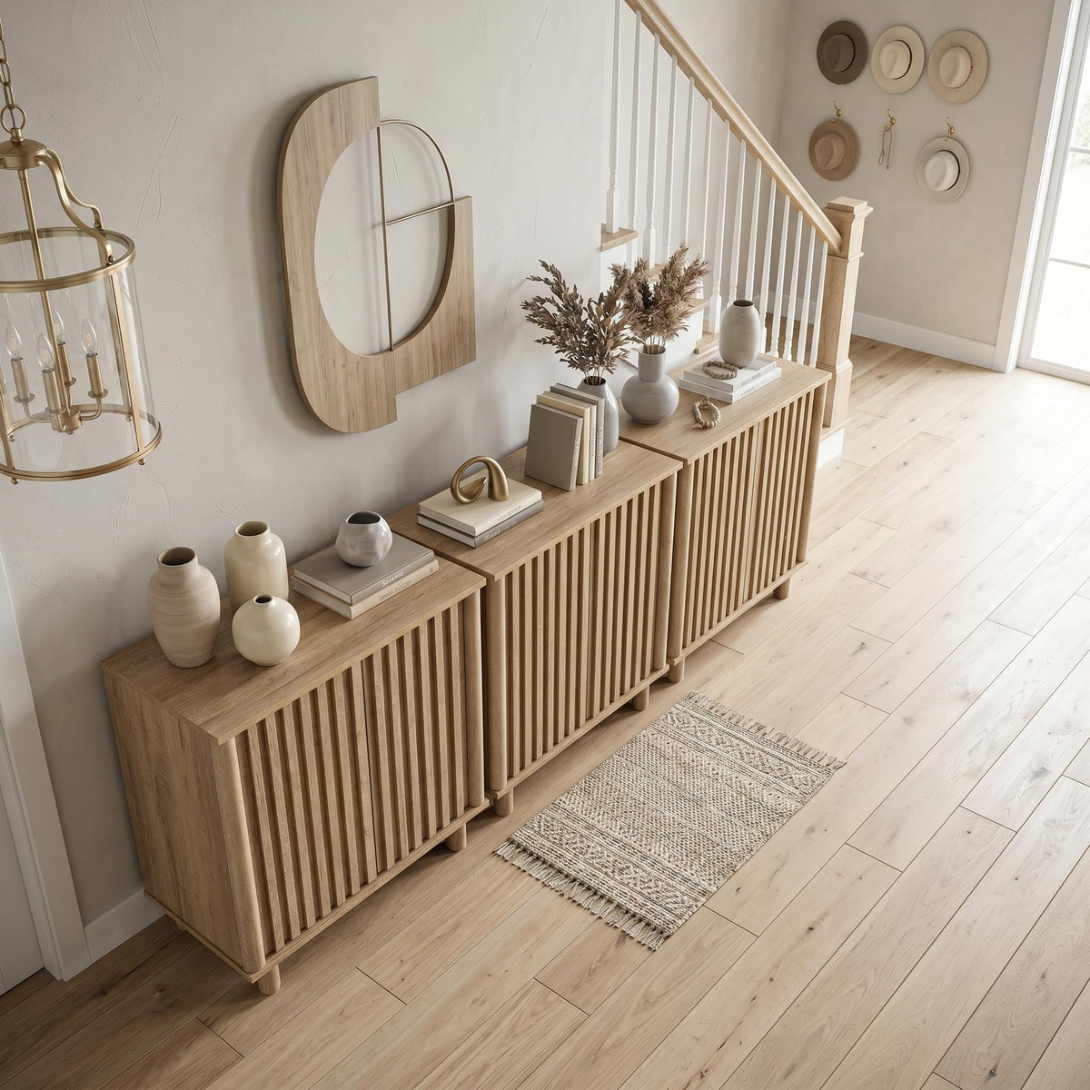 Brown Oak Fluted Sideboard Buffet Cabinet X4304