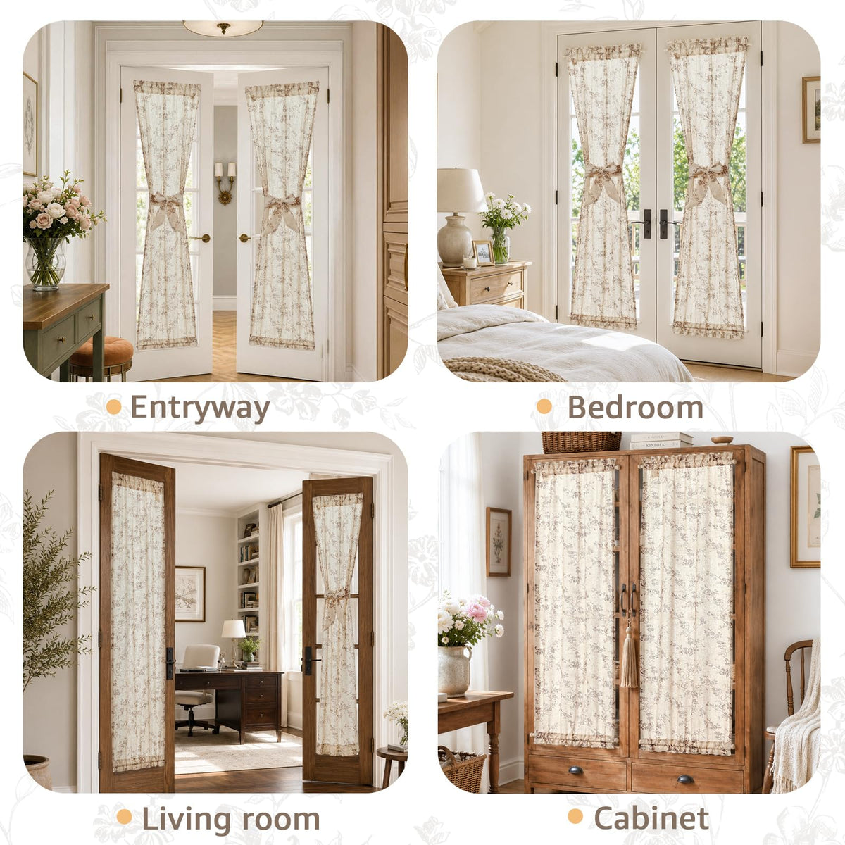 Taupe Linen Floral 72 Inch Rod Pocket Curtains 2 Panels D29799