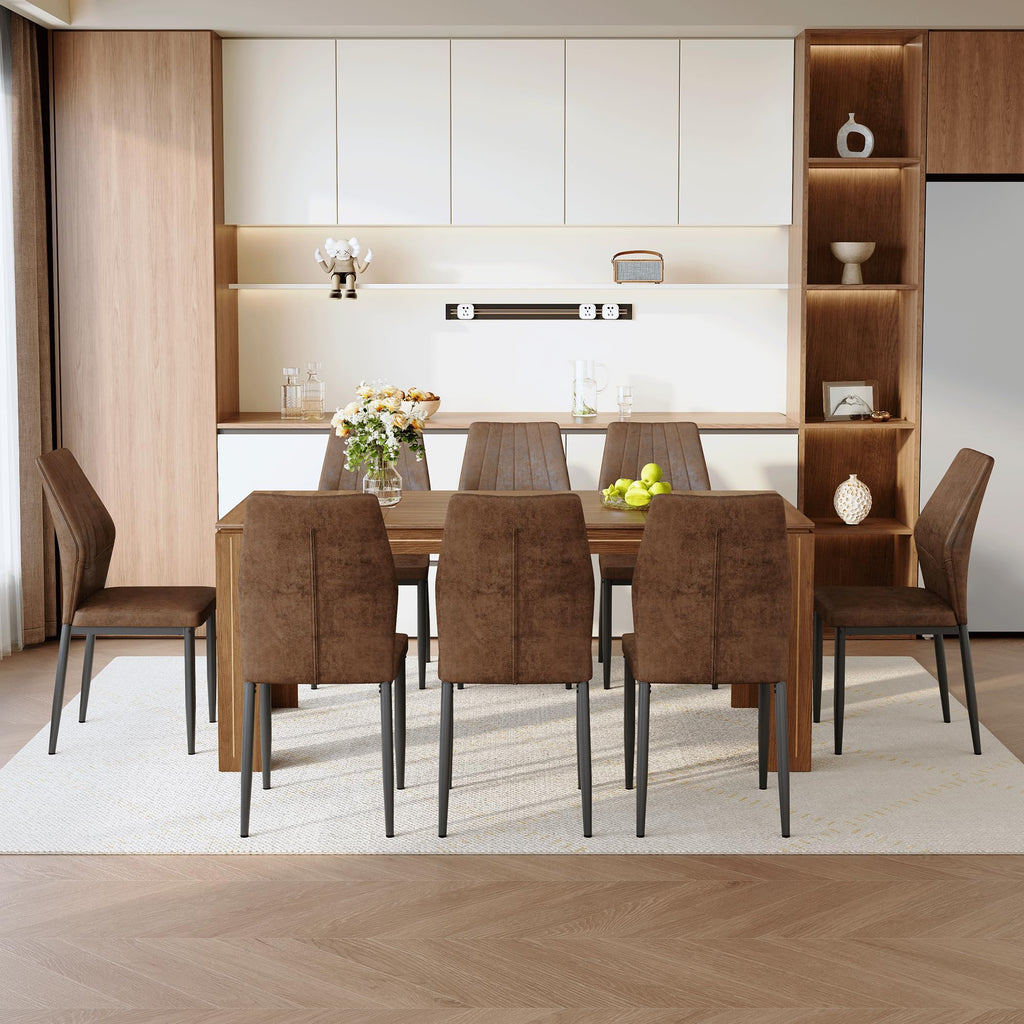 Walnut Dining Table Set with 8 Brown Fabric Chairs X191