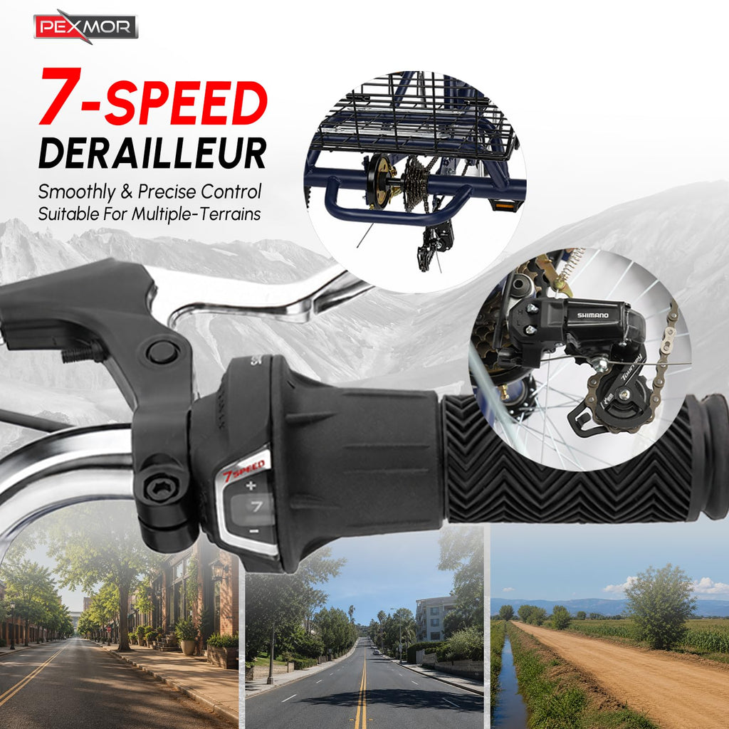 24/26 Inch 7 Speed Adult Tricycle with Folding Basket E6622