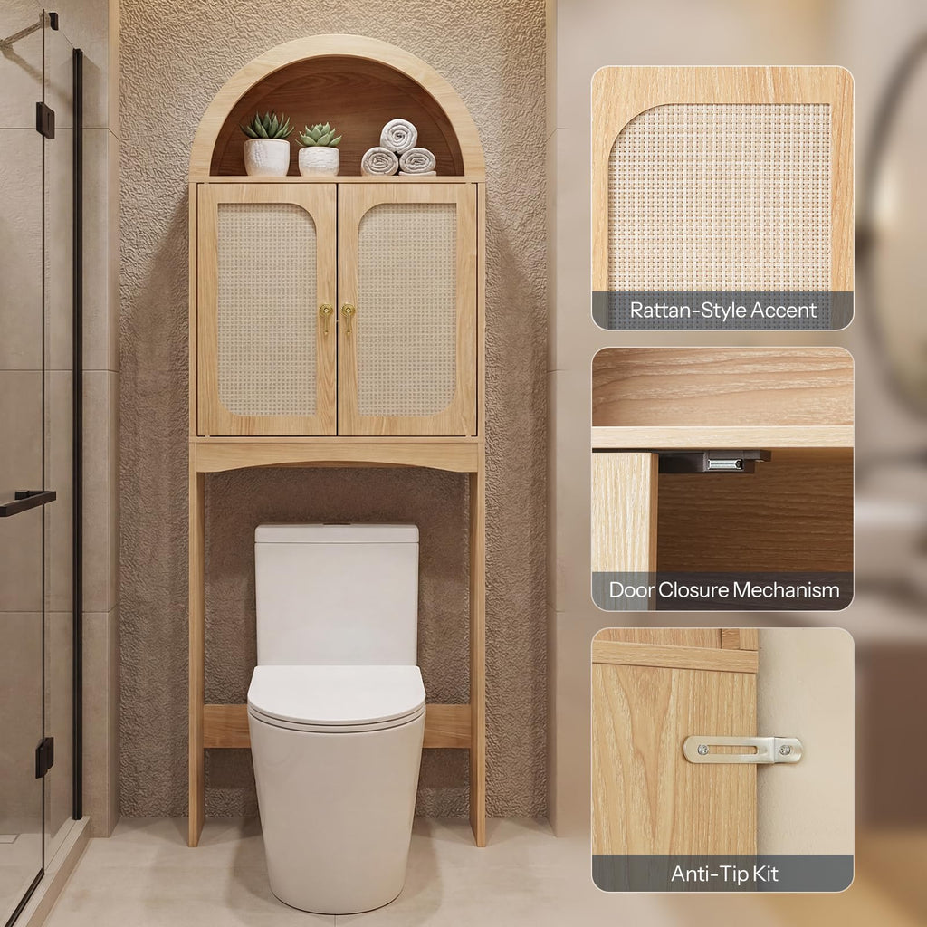 Arched Rattan Over the Toilet Storage Cabinet with Doors U824