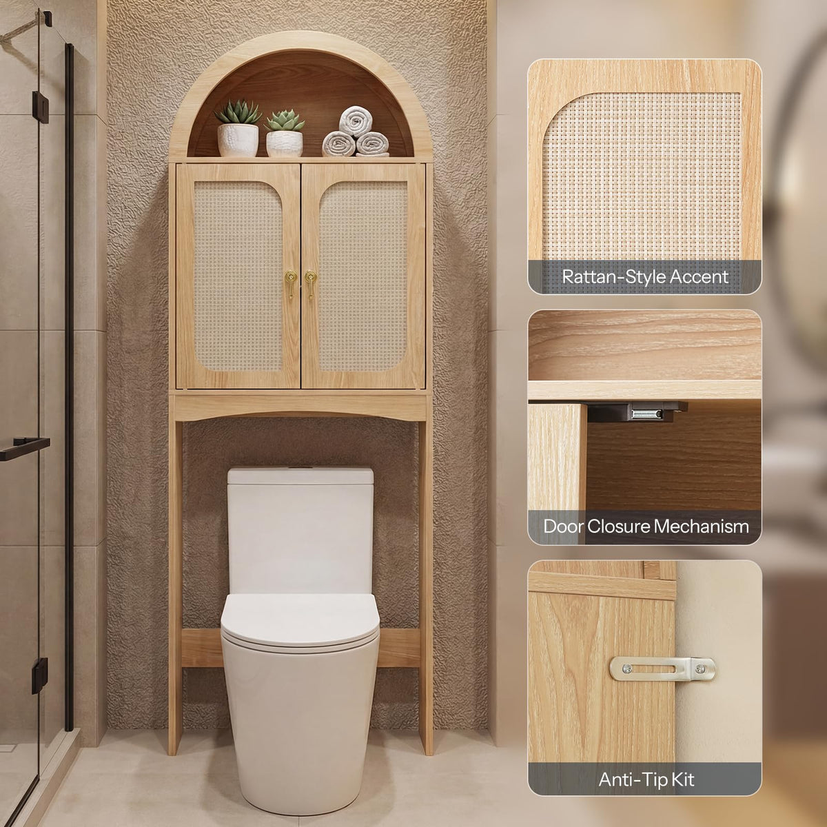 Arched Rattan Over the Toilet Storage Cabinet with Doors U824