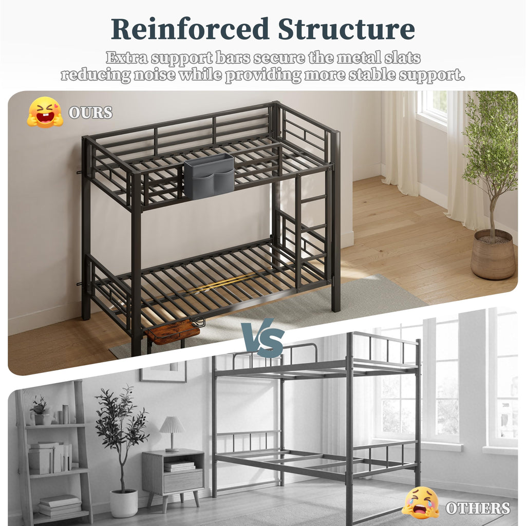 Twin Over Twin Heavy Duty Metal Bunk Bed with Guardrail S3243