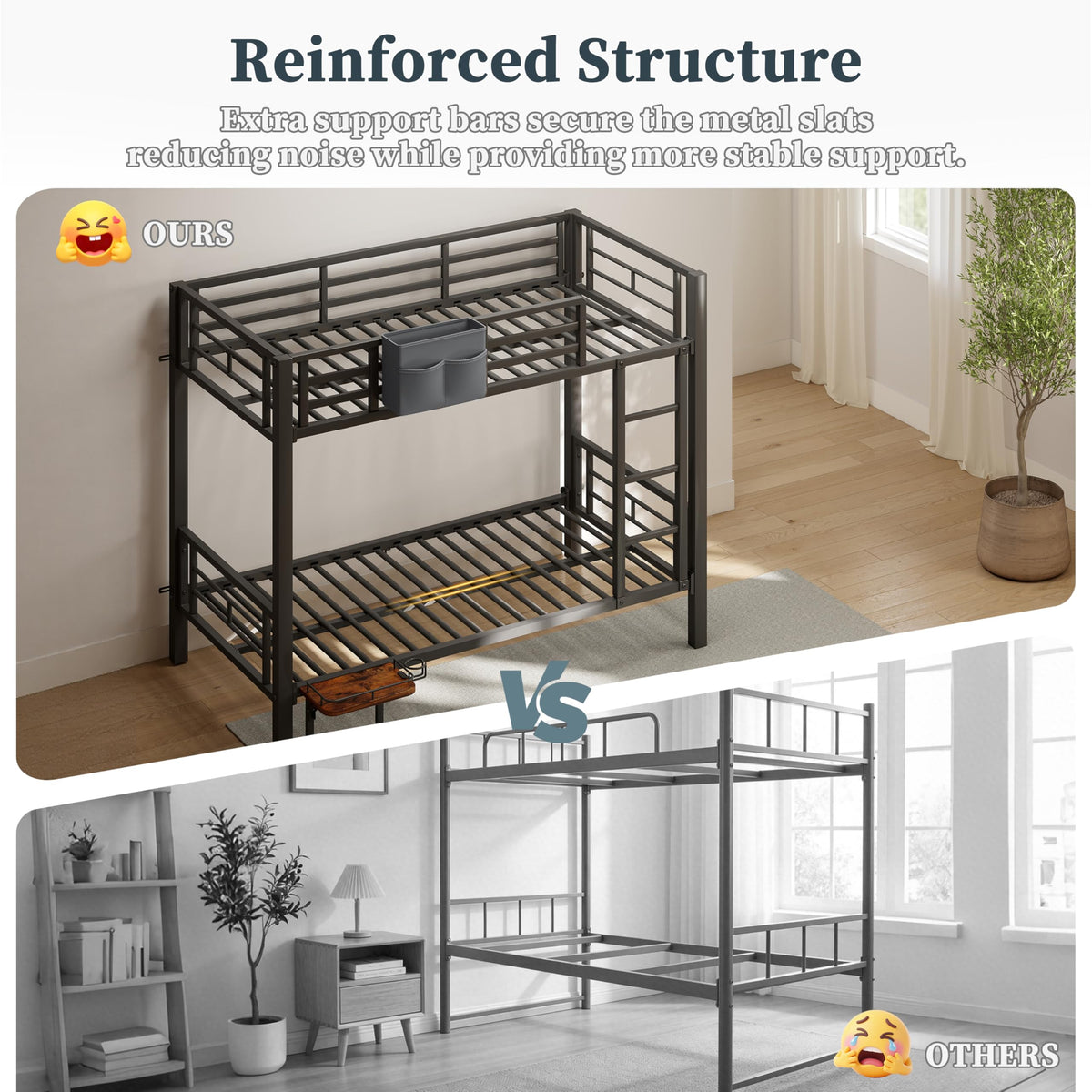 Twin Over Twin Heavy Duty Metal Bunk Bed with Guardrail S3243