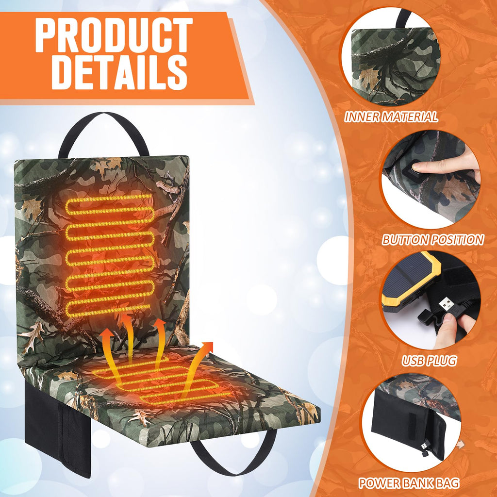 Heated Hunting Seat Cushion with Back Support, Wood Camo, 2 Pcs T187