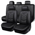 Water Resistant Faux Leather Seat Covers Full Set with Lumbar Support Solid Black E475