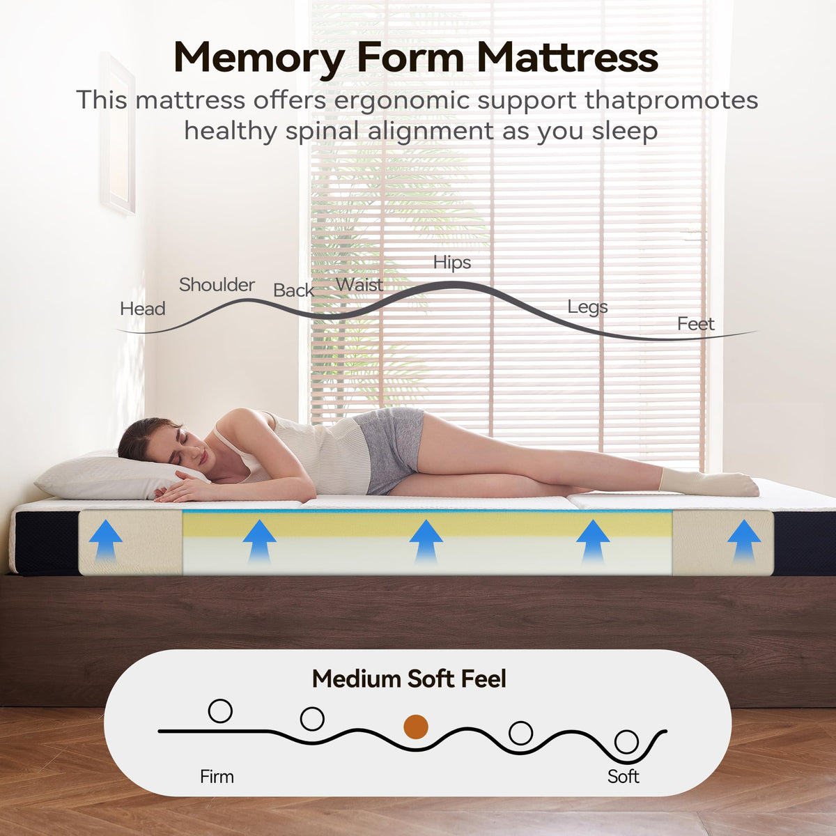 6 Inch Tri Fold Memory Foam Queen Mattress with Washable Cover Q74616