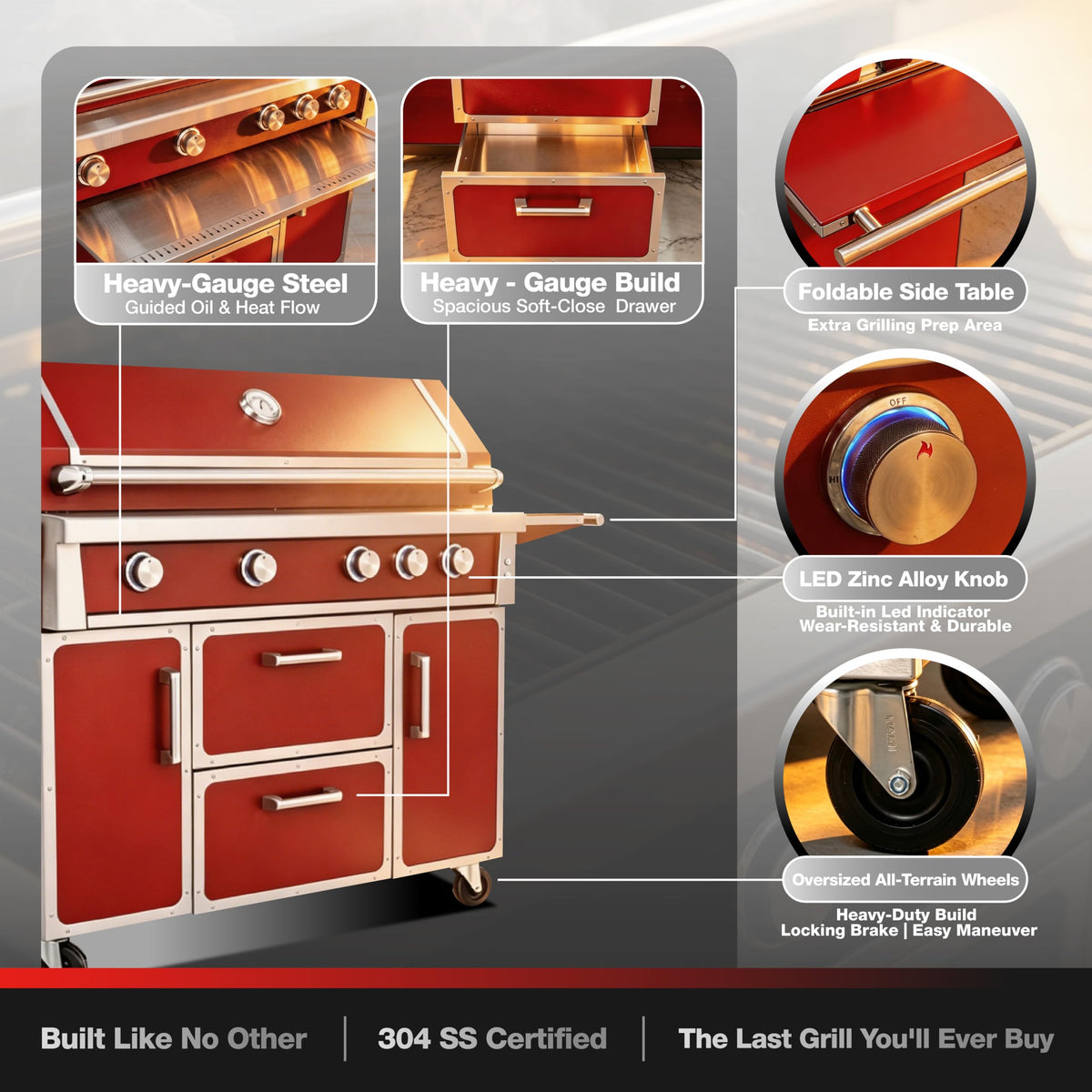 49" 5-Burner Red Propane Gas BBQ Grill Z958