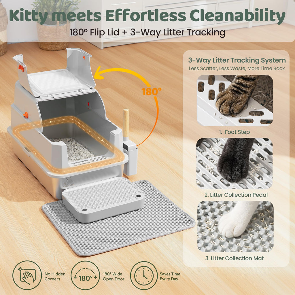 XL Stainless Steel Enclosed Litter Box with Lid H45476