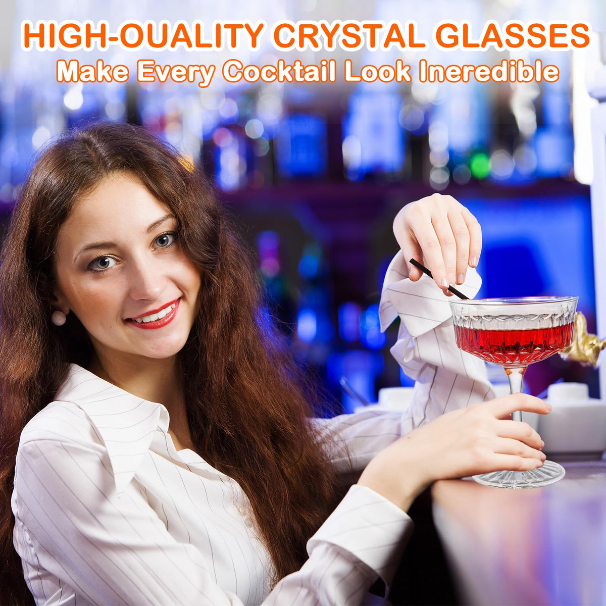 Crystal Coupe Glasses Set of 6, 6.8oz Cocktail Glasses V1530