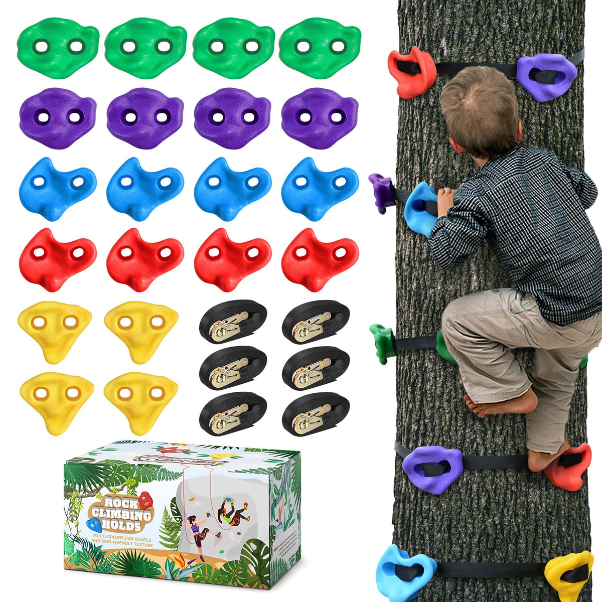 20 Tree Climbing Holds with 6 Ratchet Straps V49567