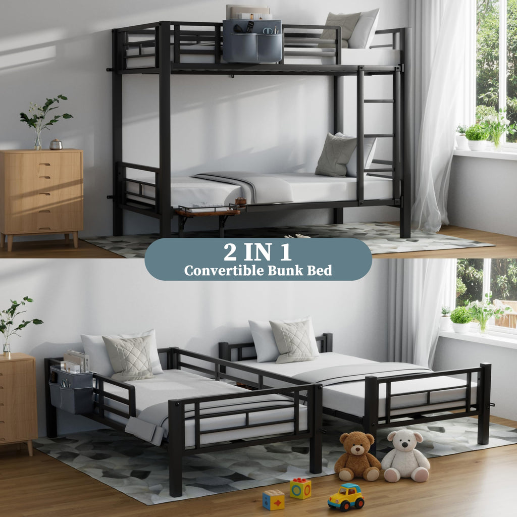 Twin Over Twin Heavy Duty Metal Bunk Bed with Guardrail S3243