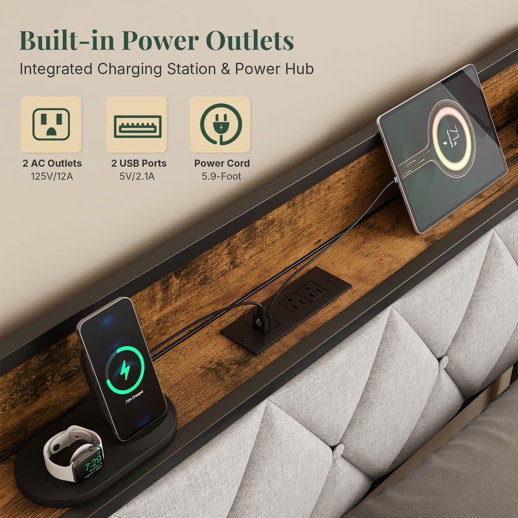 Twin Platform Bed Frame with USB Charging Ports L5688