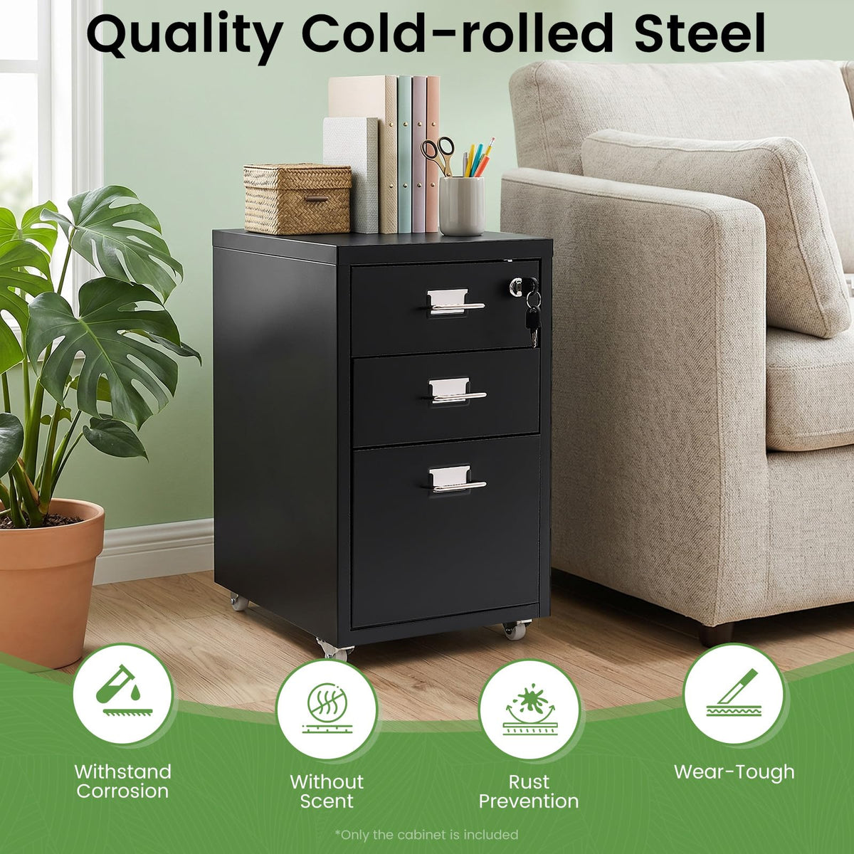 3 Drawer File Cabinet with Lock E525