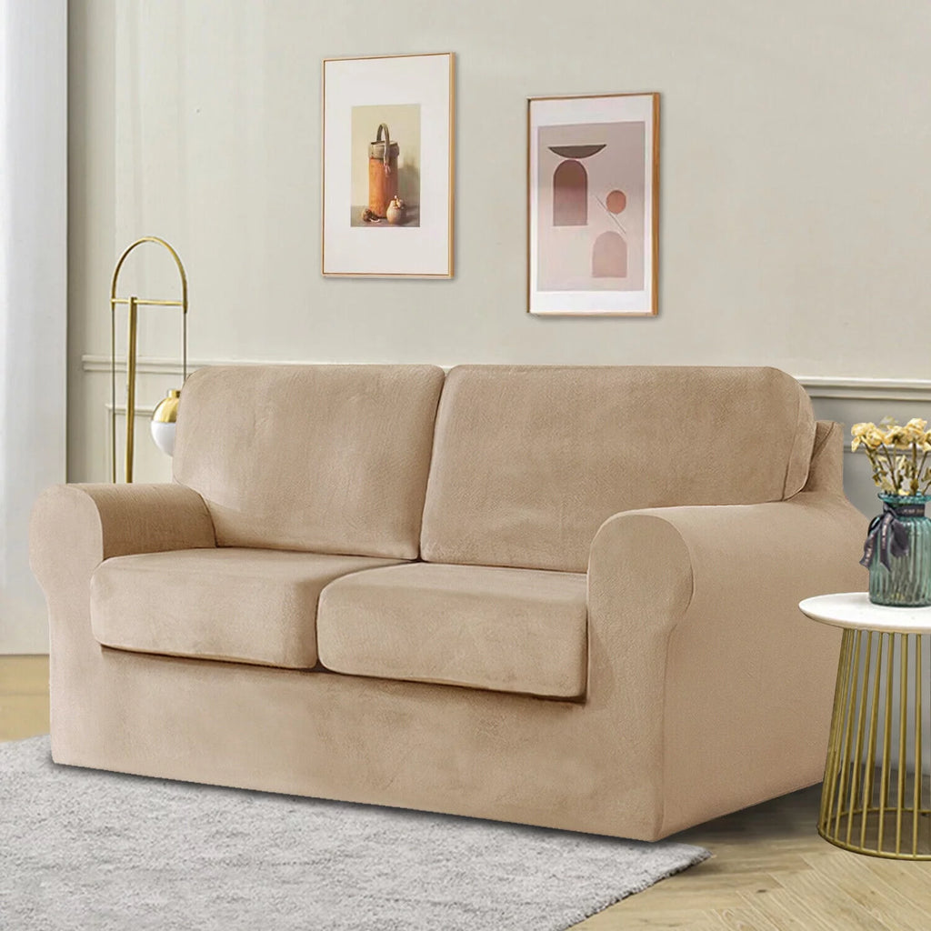 Khaki 5 Piece Stretch Velvet Sofa Cover R4477