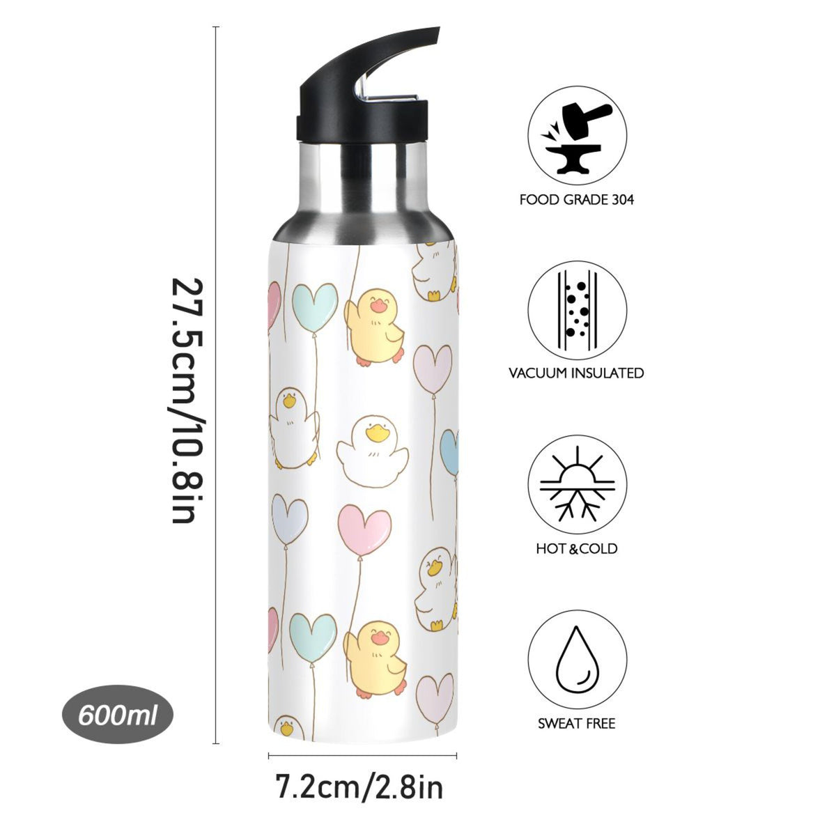 20 OZ Stainless Steel Vacuum Insulated Water Bottle with Straw Lid H746529