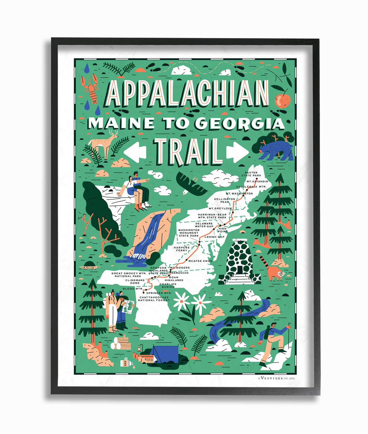 Illustrated Scenic Map Framed Giclee Texturized Art R525