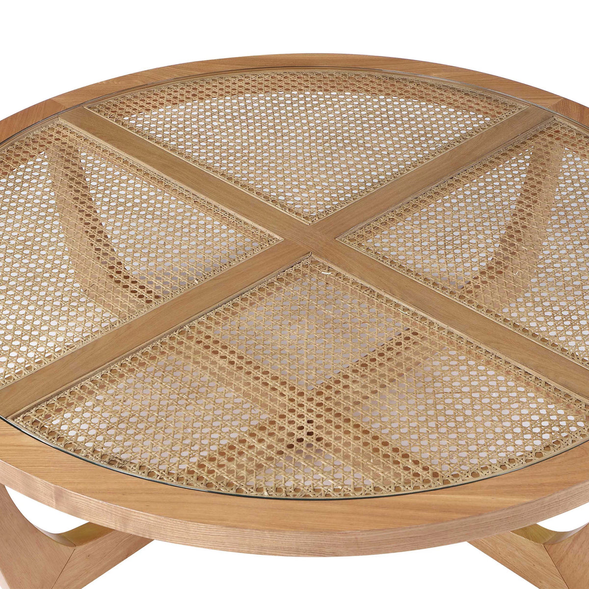 Rattan & Glass Coffee Table with Solid Wood Frame V870955