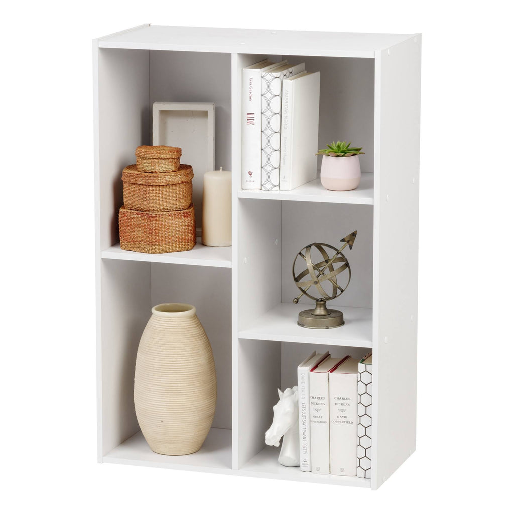 White 5-Compartment Wood Bookcase Storage Shelf Y431446