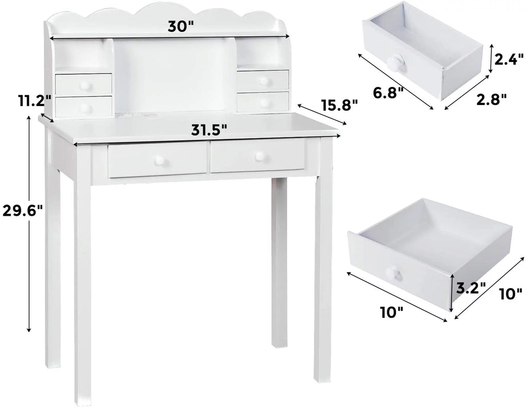 31.5" White Writing Desk with Hutch and USB Ports J306727