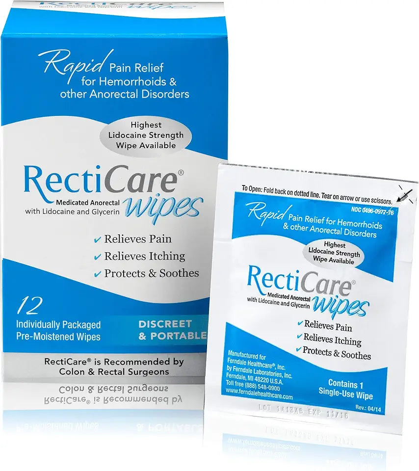 Medicated Anorectal Wipes 5% Lidocaine 12 Pack P77784