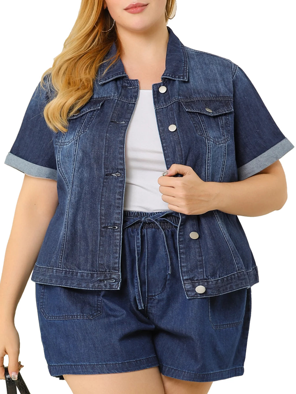 Juniors Plus Size Button Down Crop Denim Jacket Z97952