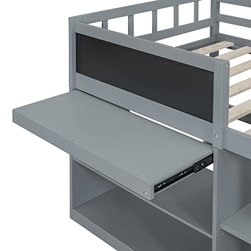 White Twin Size Wood Loft Bed with Desk and Drawers N7934