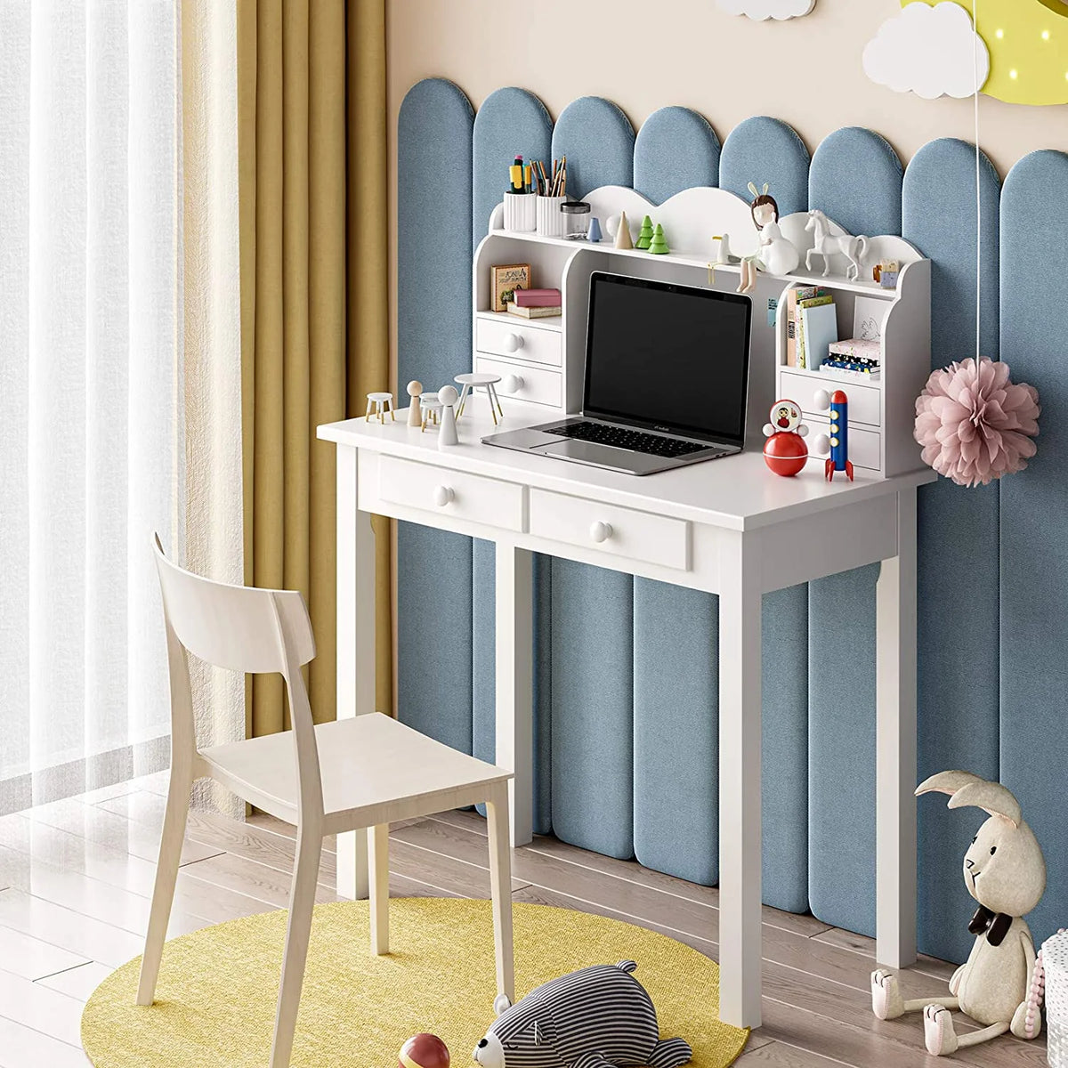 31.5" White Writing Desk with Hutch and USB Ports J306727