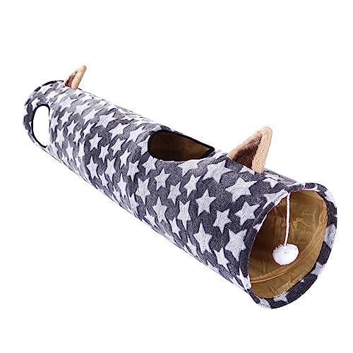 Large Cat Tunnel Bed with Toy Balls and Cushion, Gray Star Pattern O38364