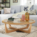 Rattan & Glass Coffee Table with Solid Wood Frame V870955