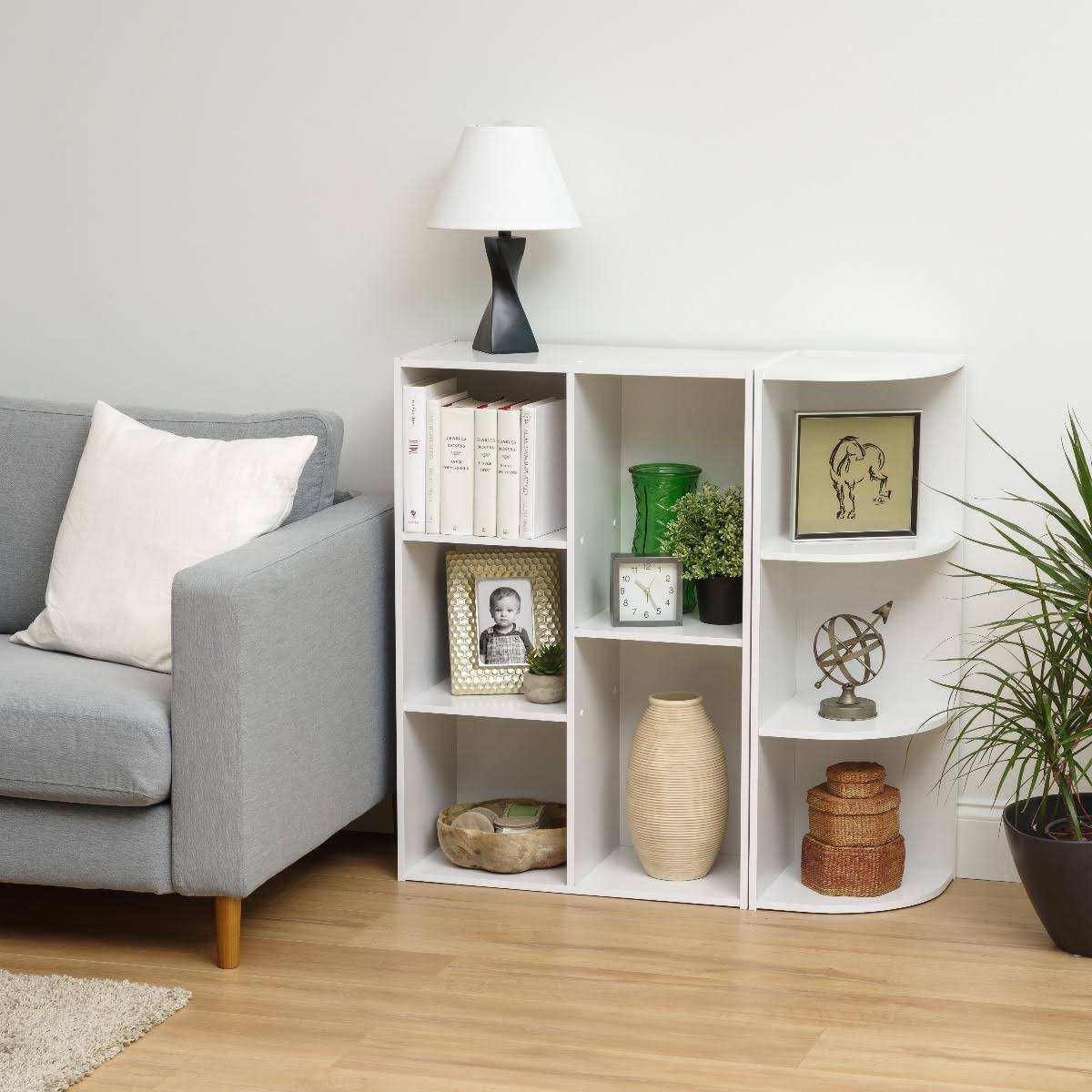 White 5-Compartment Wood Bookcase Storage Shelf Y431446