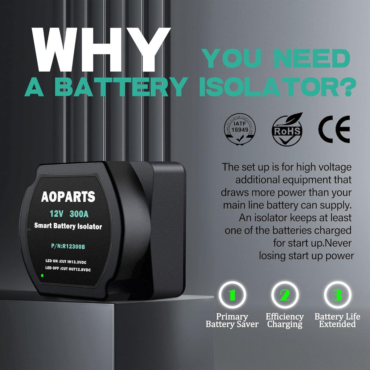 12V 300Amp Voltage Sensitive Relay Battery Isolator Q277