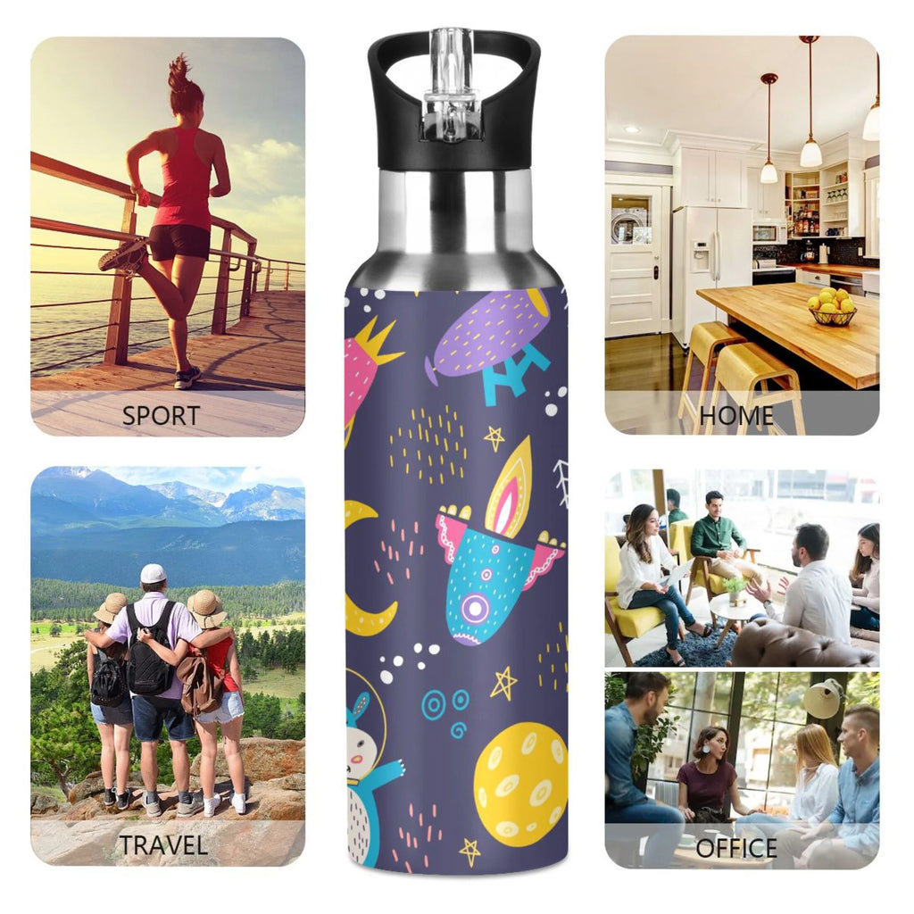 Stainless Steel Insulated Thermos Vacuum Flask Water Bottle with Straw Lid T3368