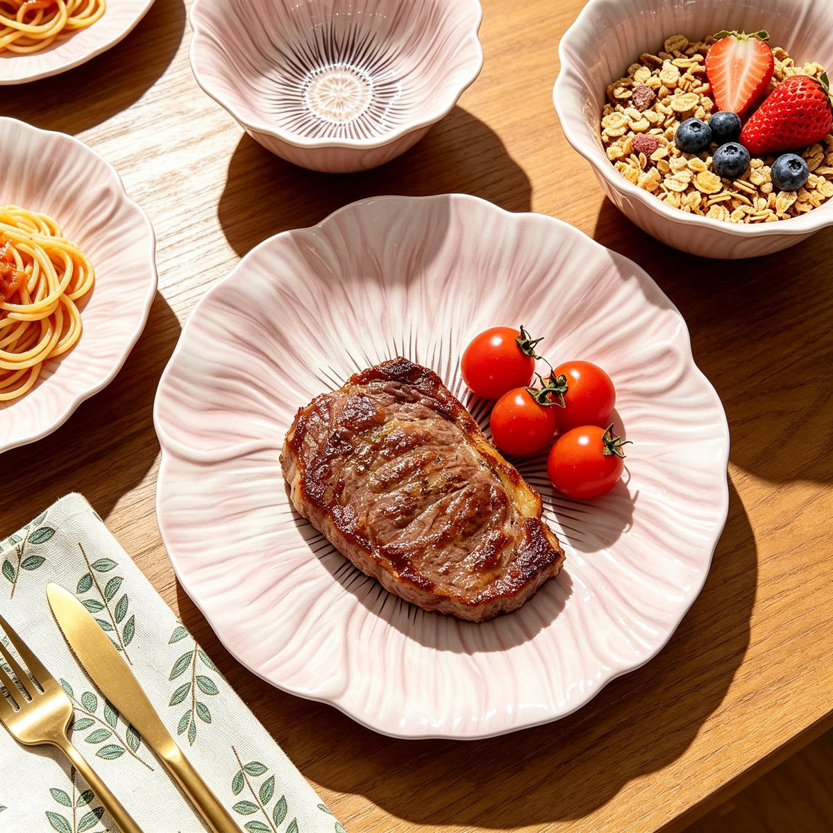 Ceramic Dinnerware Set of 12, Plates and Bowls Set for 4 J418256