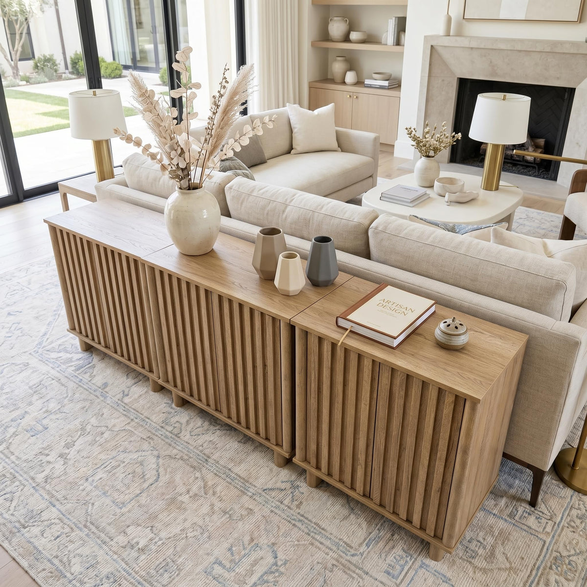 Brown Oak Fluted Sideboard Buffet Cabinet X4304