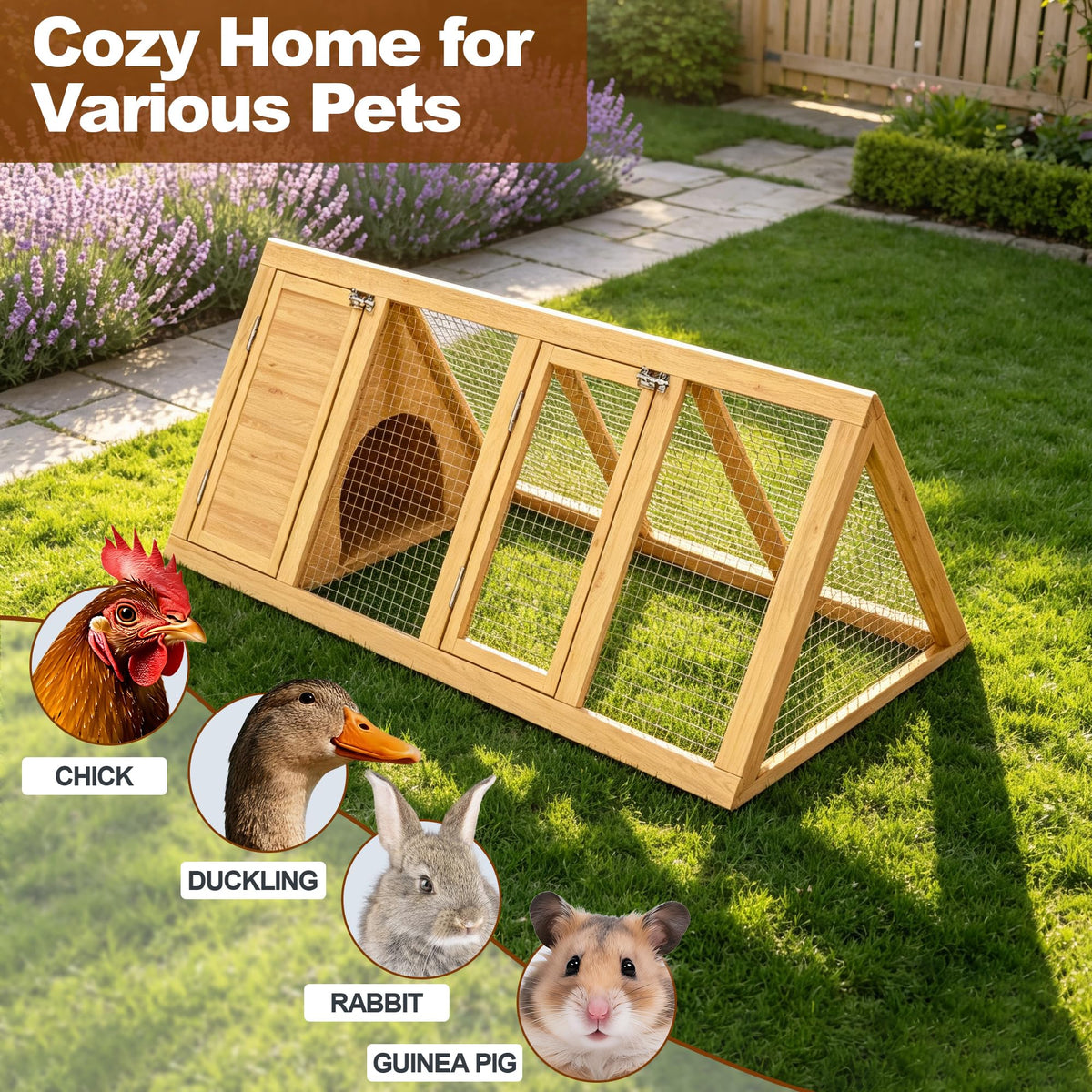 A-Frame Wooden Rabbit Hutch with Run S478150