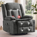 Grey Chenille Swivel Rocker Recliner with Massage and Heat H524