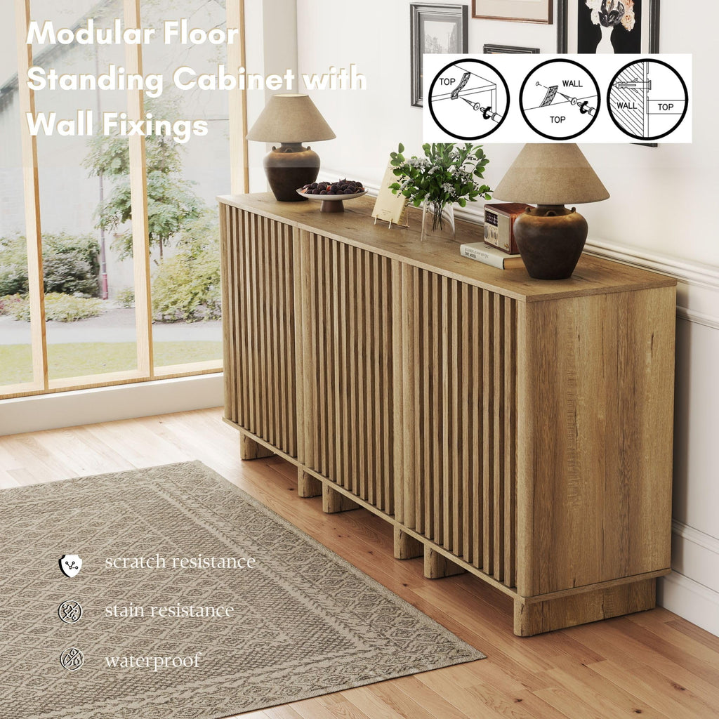 Brown Oak Fluted Sideboard Buffet Cabinet X4304