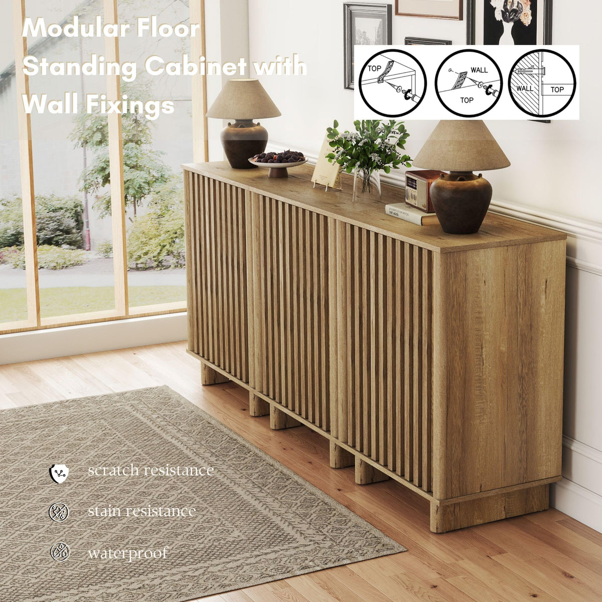 Brown Oak Fluted Sideboard Buffet Cabinet X4304
