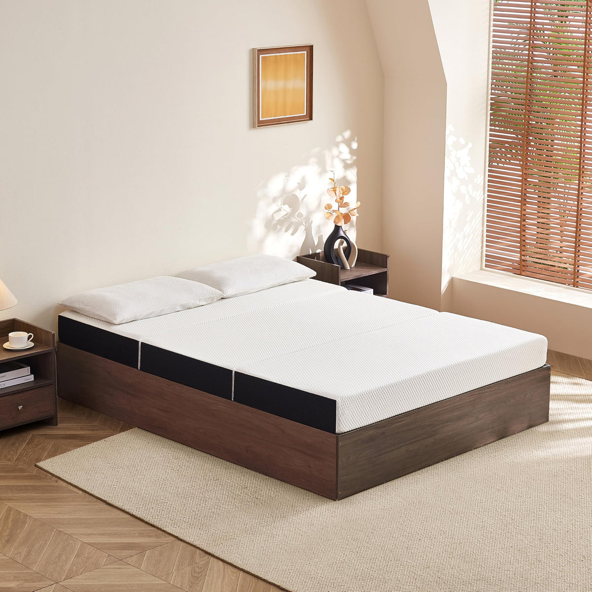 6 Inch Tri Fold Memory Foam Queen Mattress with Washable Cover Q74616