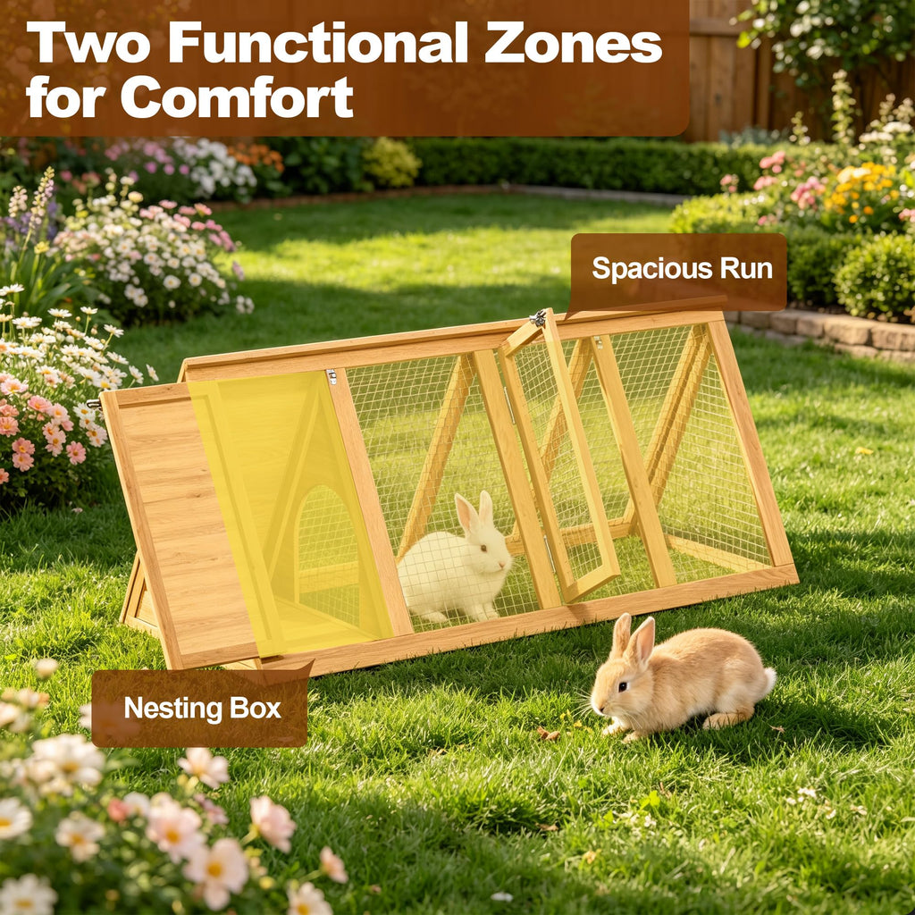 A-Frame Wooden Rabbit Hutch with Run S478150